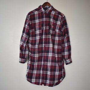LOGG red, black, & white plaid button up collared dress w/ button cuff size 10
